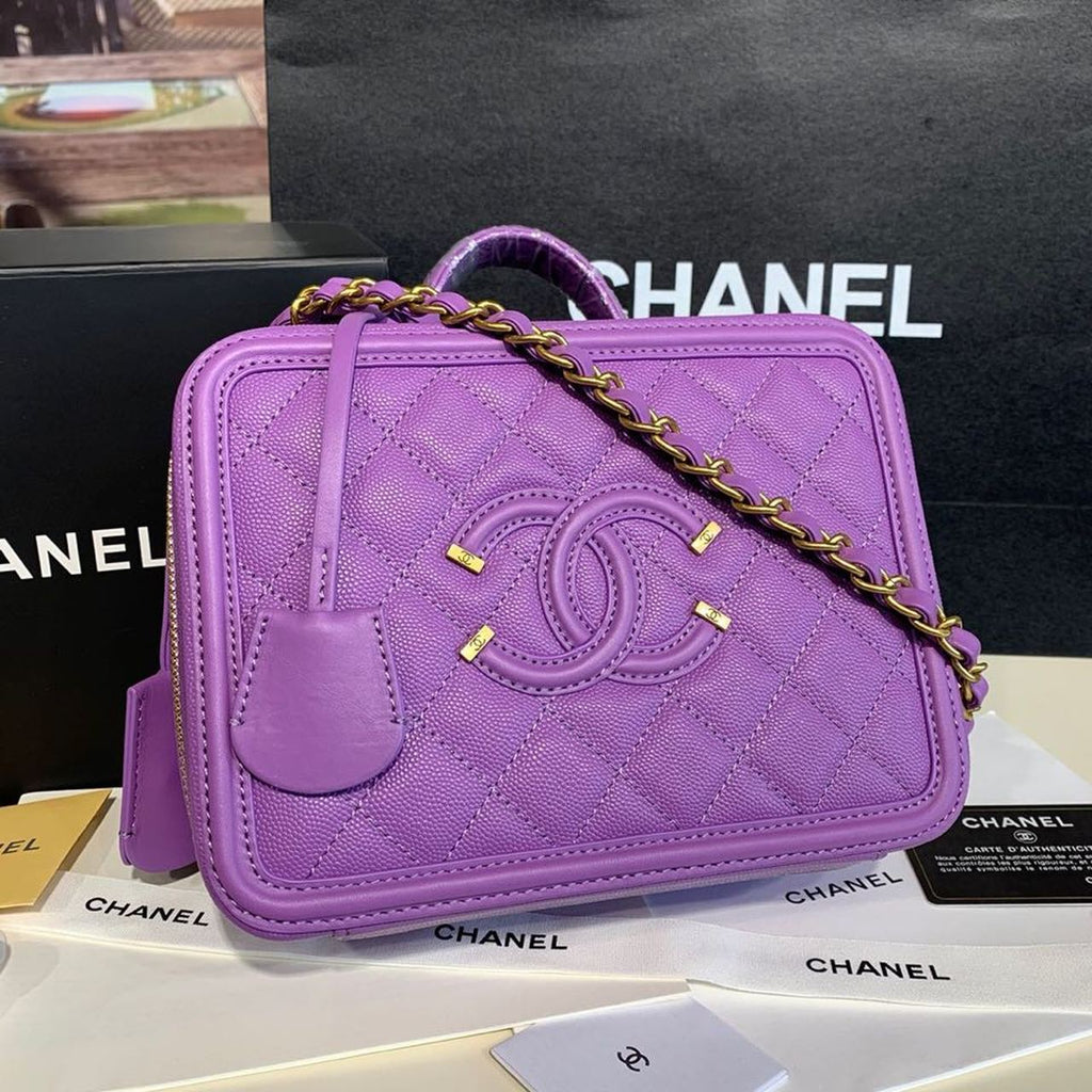 CHL -  Filigree Vanity Case Bag 20LO Gold Toned Hardware Caviar Leather Spring/SuMM - er Act 1 Collection, Purple