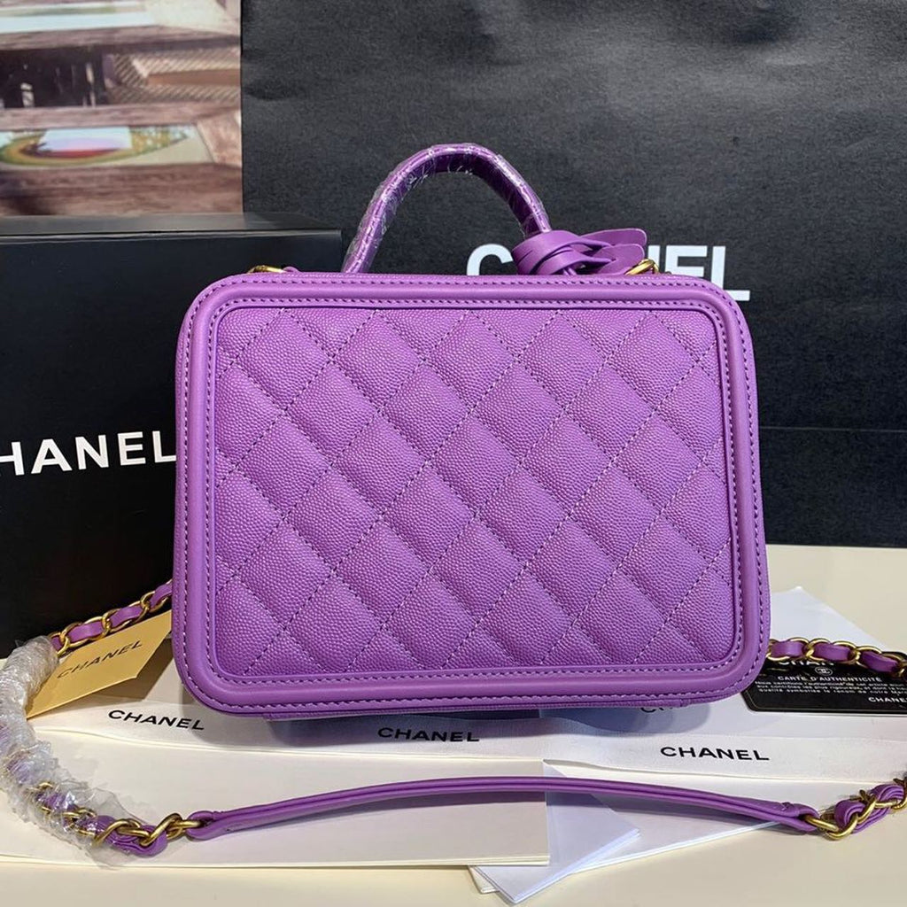CHL -  Filigree Vanity Case Bag 20LO Gold Toned Hardware Caviar Leather Spring/SuMM - er Act 1 Collection, Purple