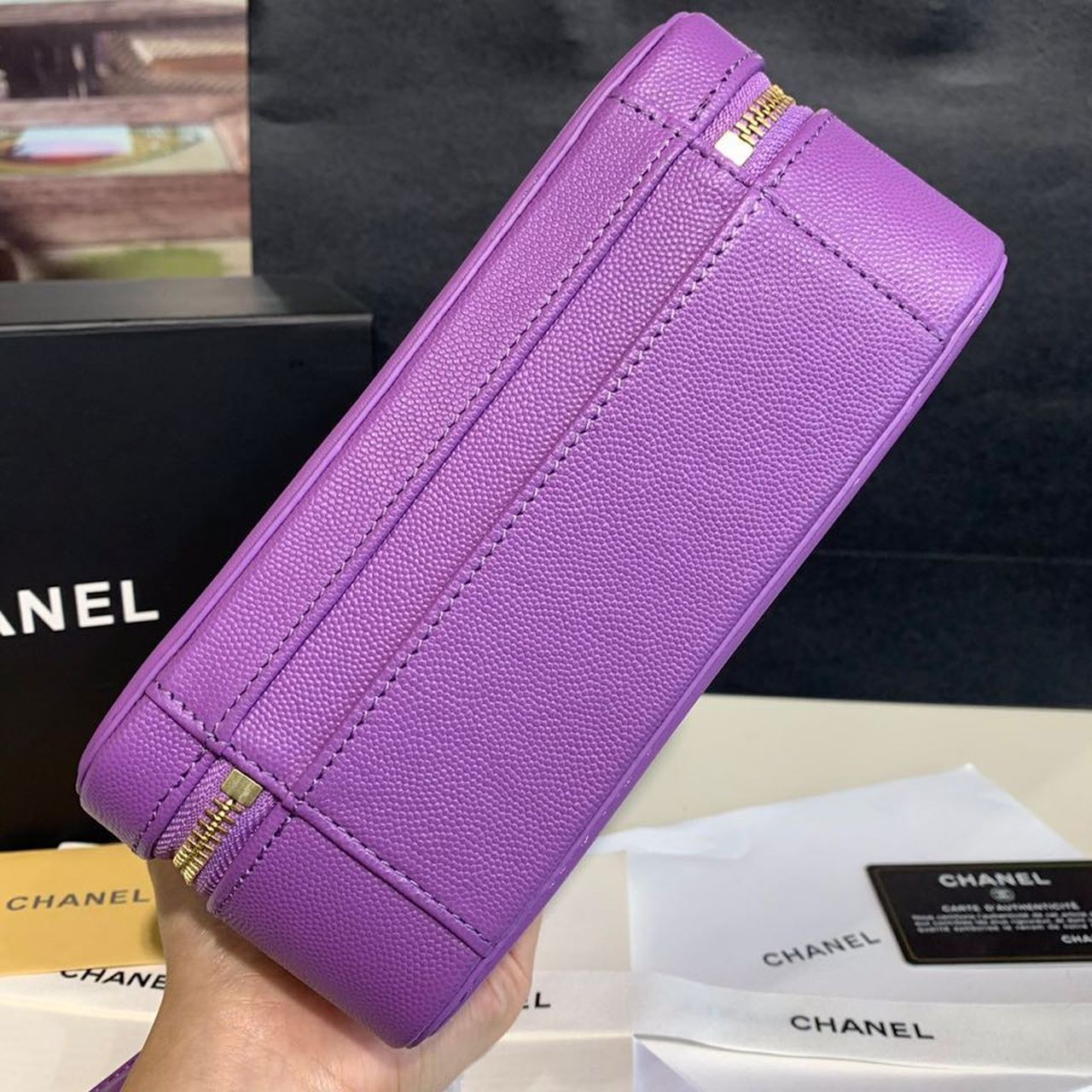CHL -  Filigree Vanity Case Bag 20LO Gold Toned Hardware Caviar Leather Spring/SuMM - er Act 1 Collection, Purple