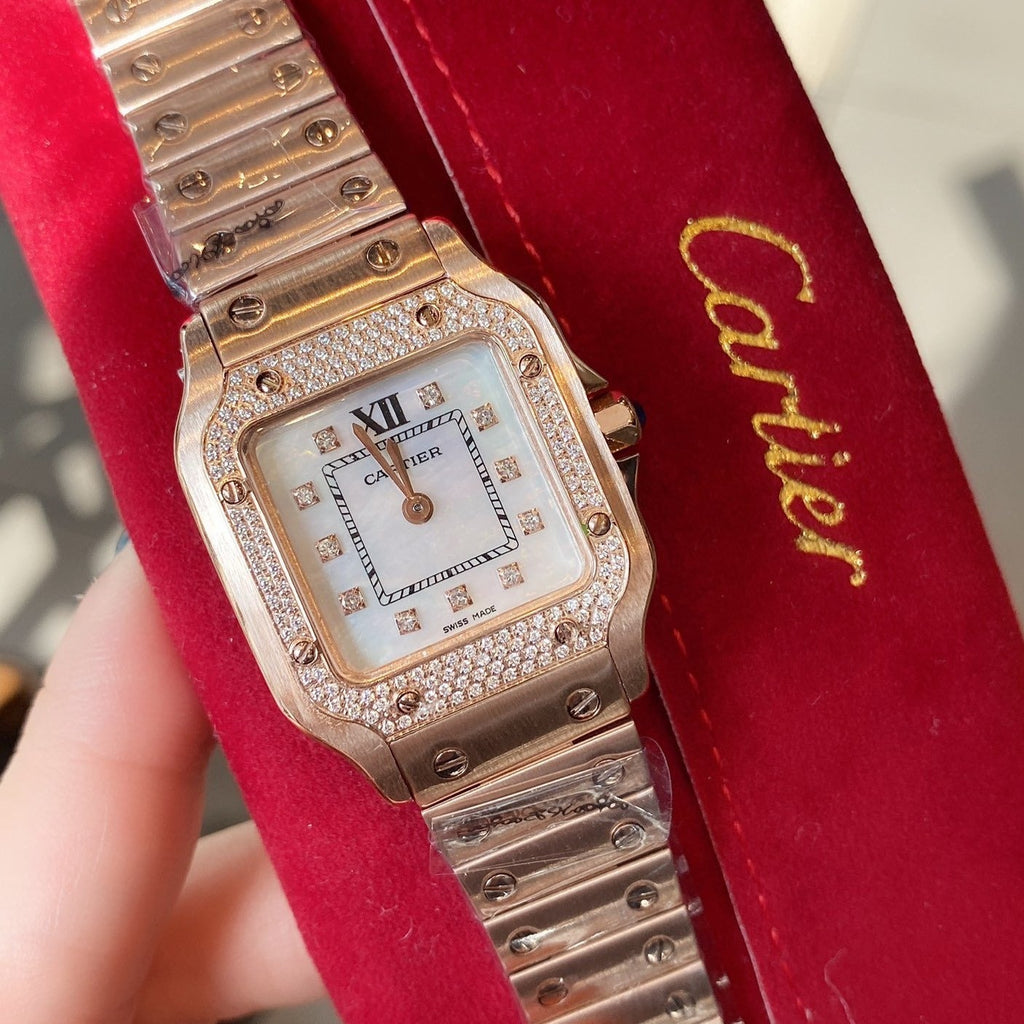 SANTOS DE CARTIE 27MM QUARTZ ROSE GOLD DIAMOND BEZEL