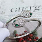 SERPENTI BRACELET SILVER MALACHITE DIAMOND DOUBLE SNAKE