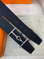 H JUMBO BELT 38MM SILVER BUCKLE DARK BLUE BLACK LEATHER