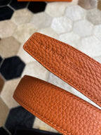 H CONTANCE BELT 32MM GOLD BUCKLE BLACK ORANGE LEATHER