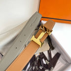H CONTANCE BELT 38MM GOLD BUCKLE GOLD GREY LEATHER