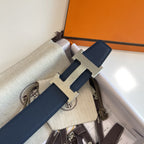 H CONTANCE BELT 38MM SILVER BUCKLE BLACK BLUE LEATHER