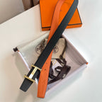 H AGORA BELT 32MM BLACK ORANGE LEATHER