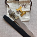 H CONTANCE BELT 38MM BLACK GREY LEATHER