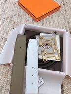 H TONIGHT BELT 38MM WHITE ETOUPE LEATHER