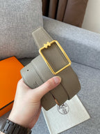 H TUBE BELT 38MM GOLD BUCKLE TIN GREY GOLD LEATHER