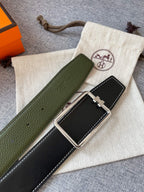 H TUBE BELT 38MM SILVER BUCKLE GREEN BLACK LEATHER