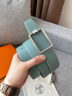H TUBE BELT 38MM SILVER BUCKLE SKY BLUE BLACK LEATHER