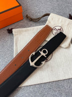 H CARGO BELT 32MM BROWN BLACK LEATHER