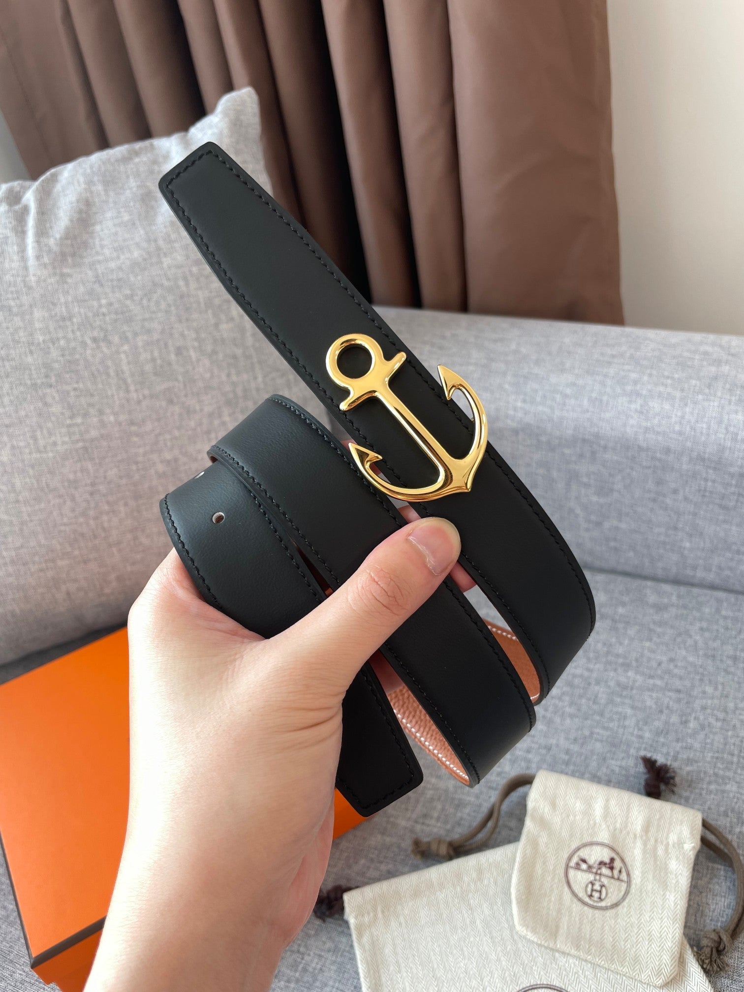 H CARGO BELT 32MM BROWN BLACK LEATHER