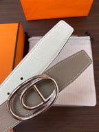 H ODYSSEE RIVERSIBLE BELT 32MM SILVER BUCKLE WHITE GREY LEATHER