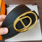 H ODYSSEE RIVERSIBLE BELT 32MM GOLD BUCKLE WHITE BLACK LEATHER
