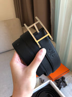 H BELT SILVER BLACK LEATHER REVERSIBLE 3.2CM