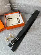 3.8CM  BELT H REVERSIBLE BLACK LEATHER