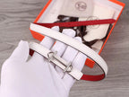 H WOMEN'S BELT 13MM SILVER BUCKLE RED WHITE LEATHER