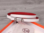 H WOMEN'S BELT 13MM SILVER BUCKLE RED WHITE LEATHER
