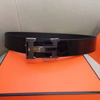 H BELT STEEL BUCKLE CROCODILE-PATTERNED BLACK LEATHER  40MM