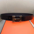 H BELT STEEL BUCKLE CROCODILE-PATTERNED BLACK LEATHER  40MM