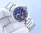 BALLON BLEU 36MM OPEN HEART PINK DIAMOND NUMERALS STEEL STRAP