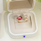 BOHEME 3 MOTIF CARNELIAN DIAMOND PINK GOLD RING