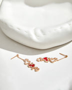 WULU 3 MOTIF DROP DIAMOND PINK GOLD EARRINGS