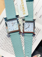 HM HEURE H 26 SILVER BLUE DIAL EPSOM LEATHER