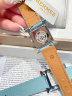 HM HEURE H 26 SILVER WHITE DIAL EPSOM LEATHER