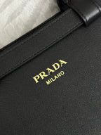 Pra 1BA418 Small Shopping Double Bag 28cm Black Cowhide 267523