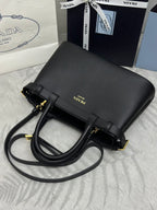 Pra 1BA418 Small Shopping Double Bag 28cm Black Cowhide 267523