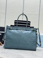Pra Lux Soft Waxed Leather 1BA439 Extra Large 42cm Handbag Slate Blue 267473