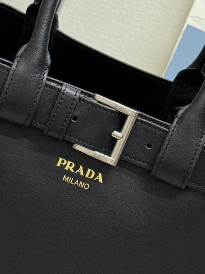 Pra Double Shopping Bag 32cm Black Cowhide 267277