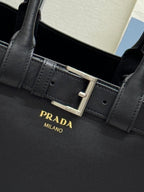 Pra Double Shopping Bag 32cm Black Cowhide 267277