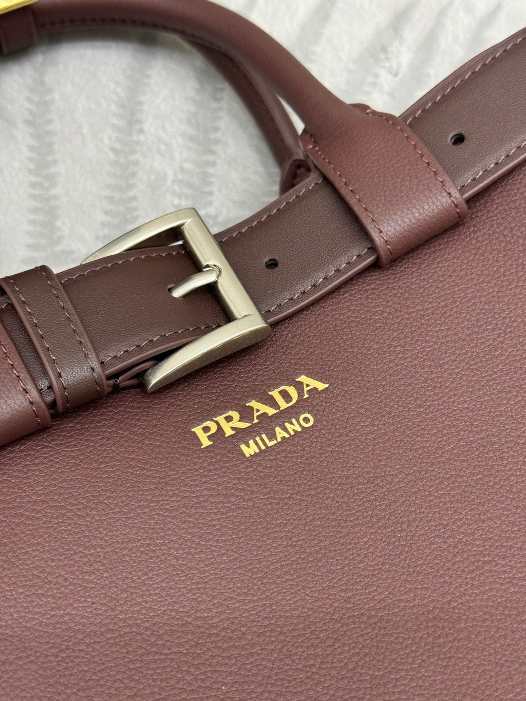Pra Double Shopping Bag 32cm Brown Date Cowhide 267276