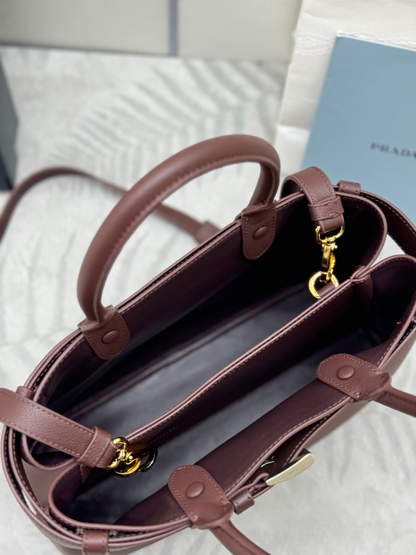 Pra Double Shopping Bag 32cm Brown Date Cowhide 267276