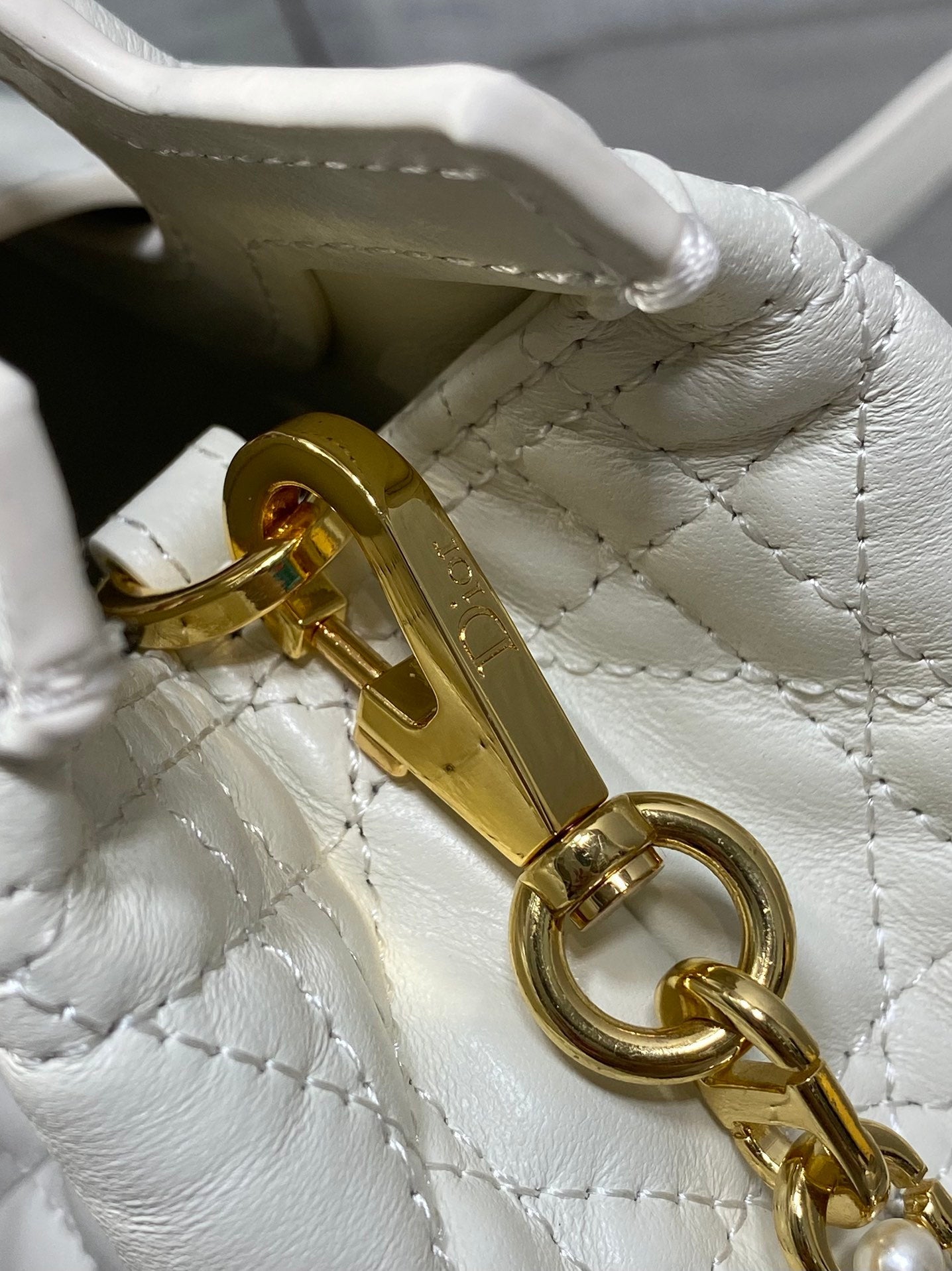 CD Jolie Top Handle Mini Chain Bag 19cm White Cowhide