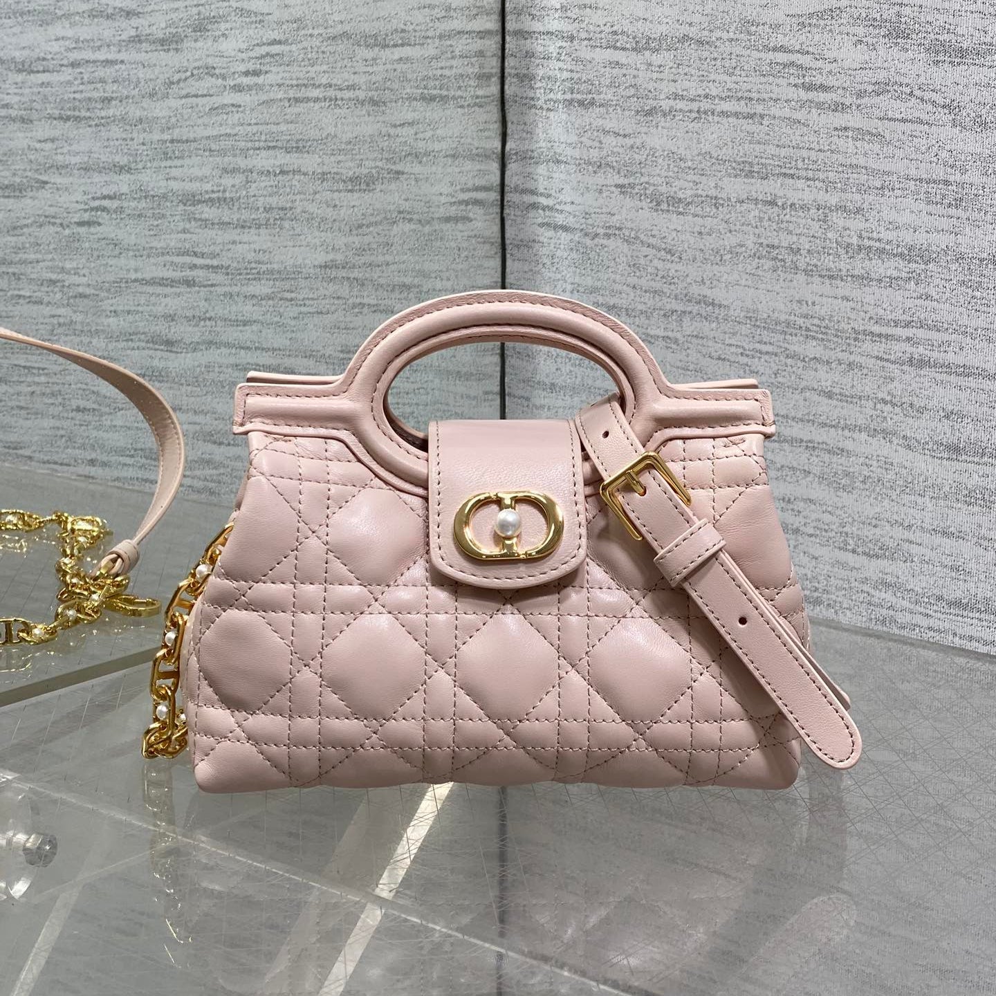 CD Jolie Top Handle Mini Chain Bag 19cm Pink Cowhide