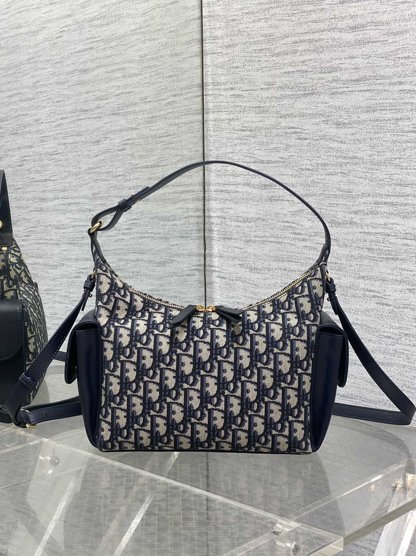 CD D-Dream Two Side Pockets 24cm Blue Canvas and Cowhide