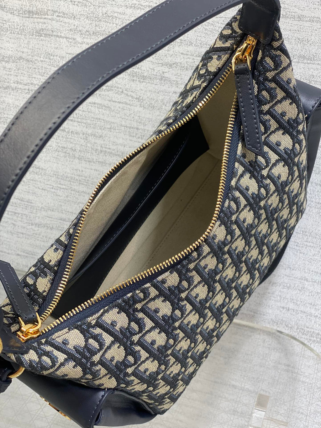 CD D-Dream Two Side Pockets 24cm Blue Canvas and Cowhide