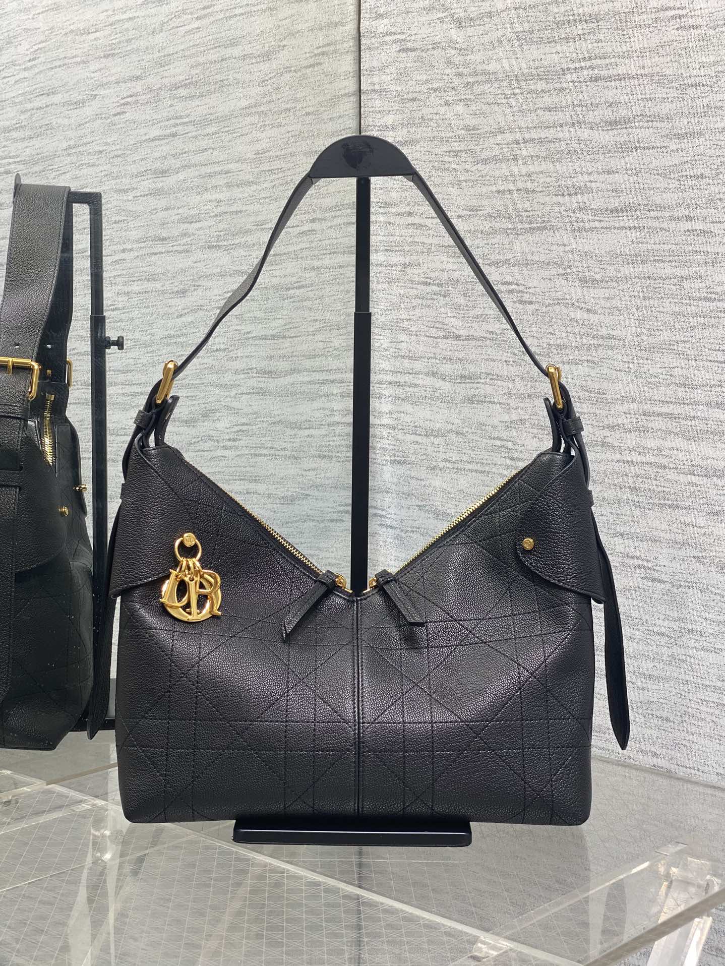 CD VOYAGE Handbag 28cm Black Cowhide