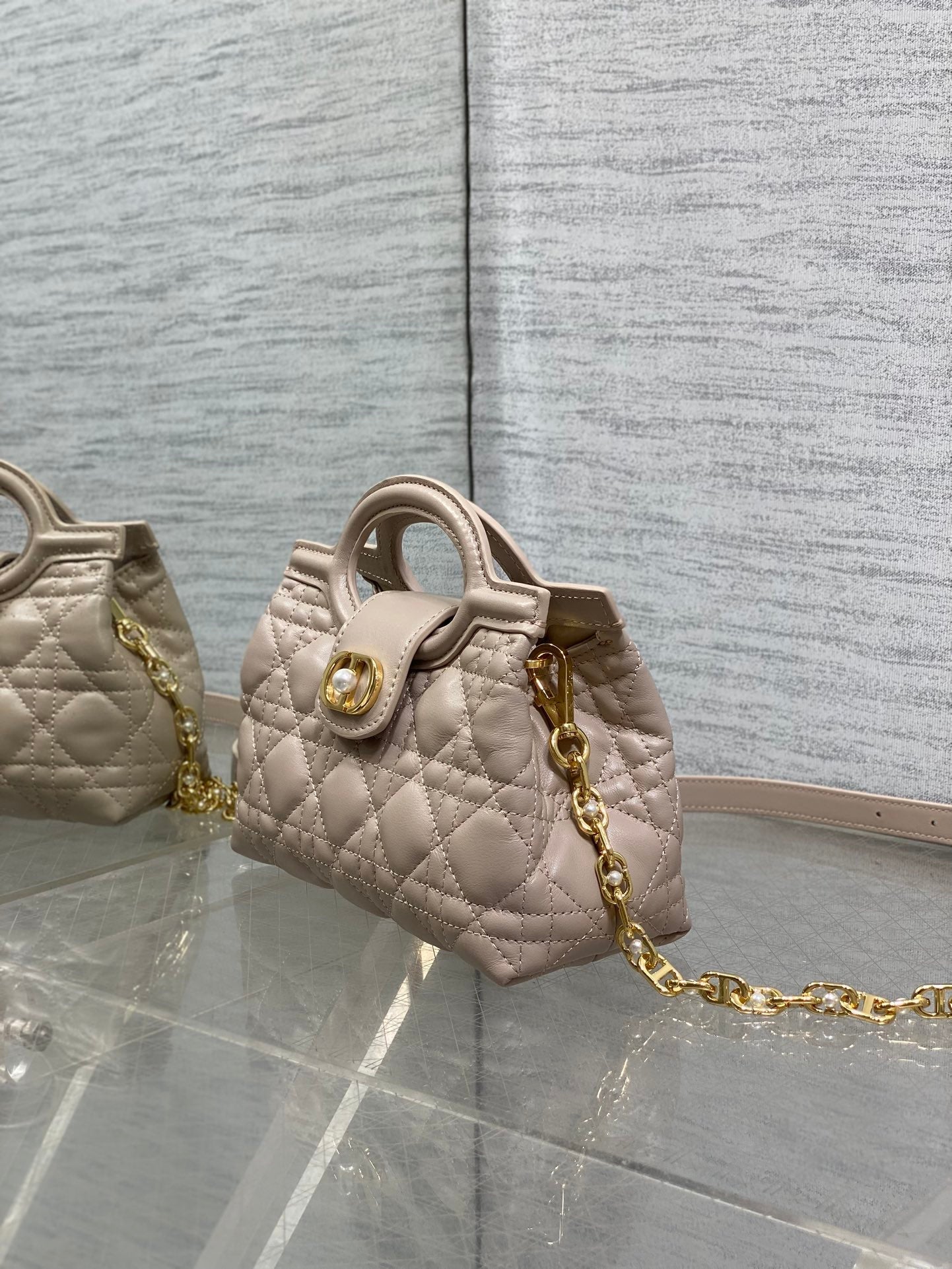 CD Jolie Top Handle Mini Chain Bag 19cm Beige Cowhide