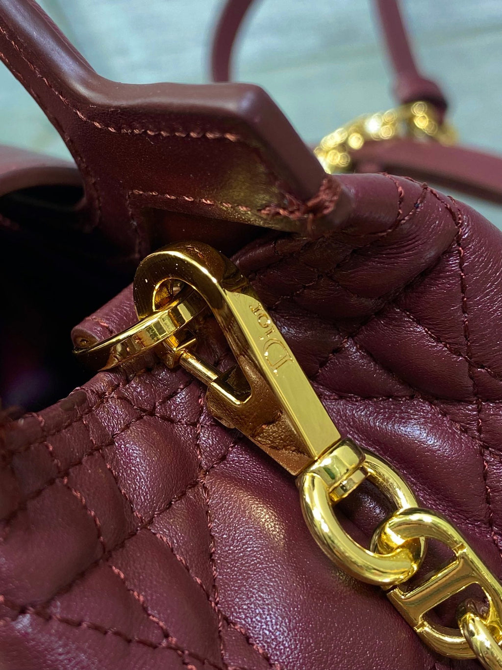 CD Jolie Top Handle Mini Chain Bag 19cm Burgundy Cowhide
