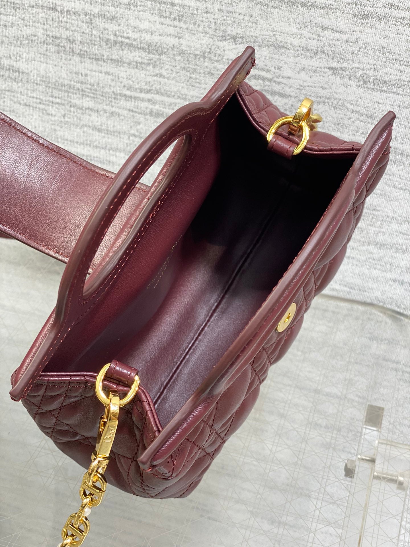 CD Jolie Top Handle Mini Chain Bag 19cm Burgundy Cowhide