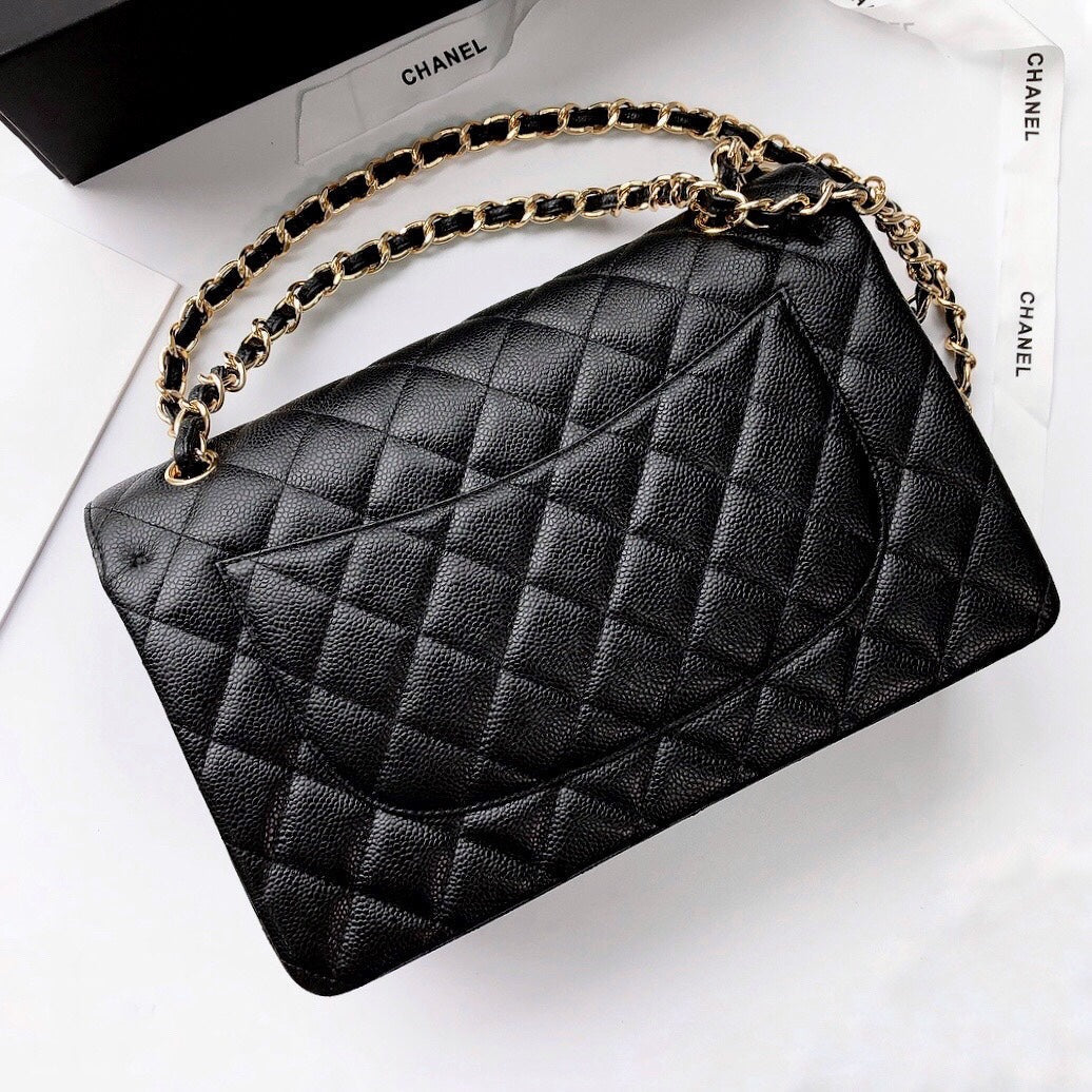 CC Classic Jumbo 30cm Black Caviar Gold Hardware