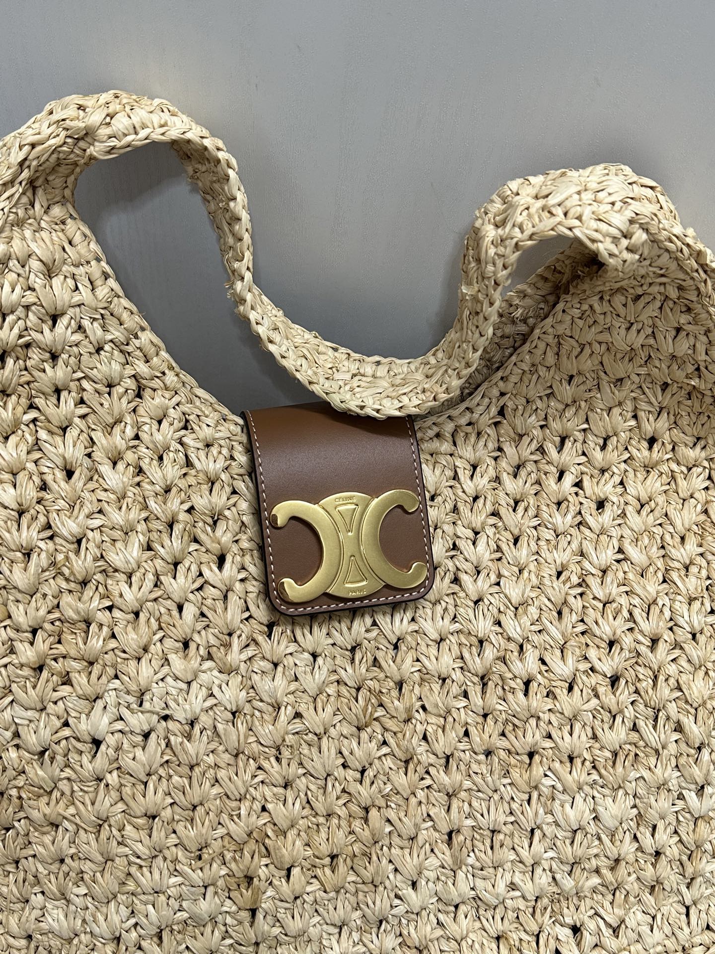 Celin CABAS TRIANGLE Grass Raffia Woven Handbag 126451