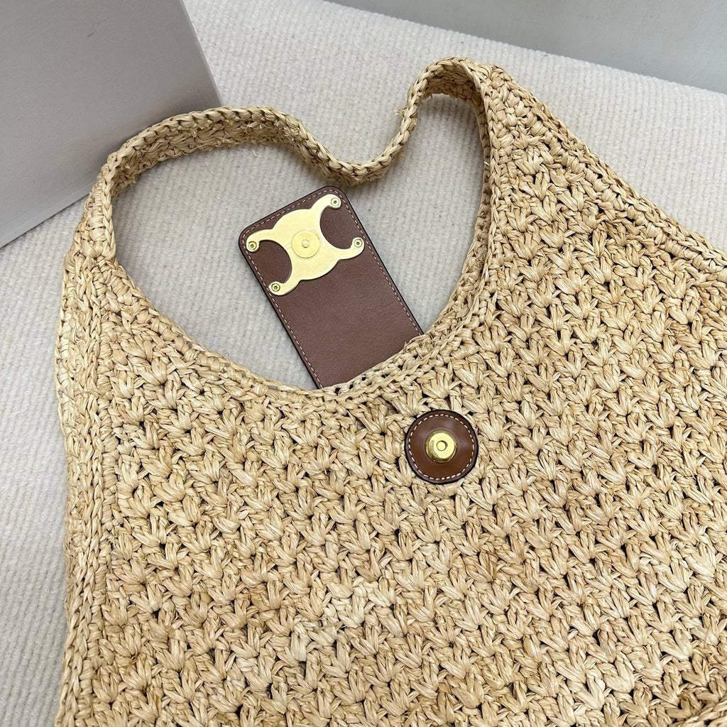 Celin CABAS TRIANGLE Grass Raffia Woven Handbag 126451