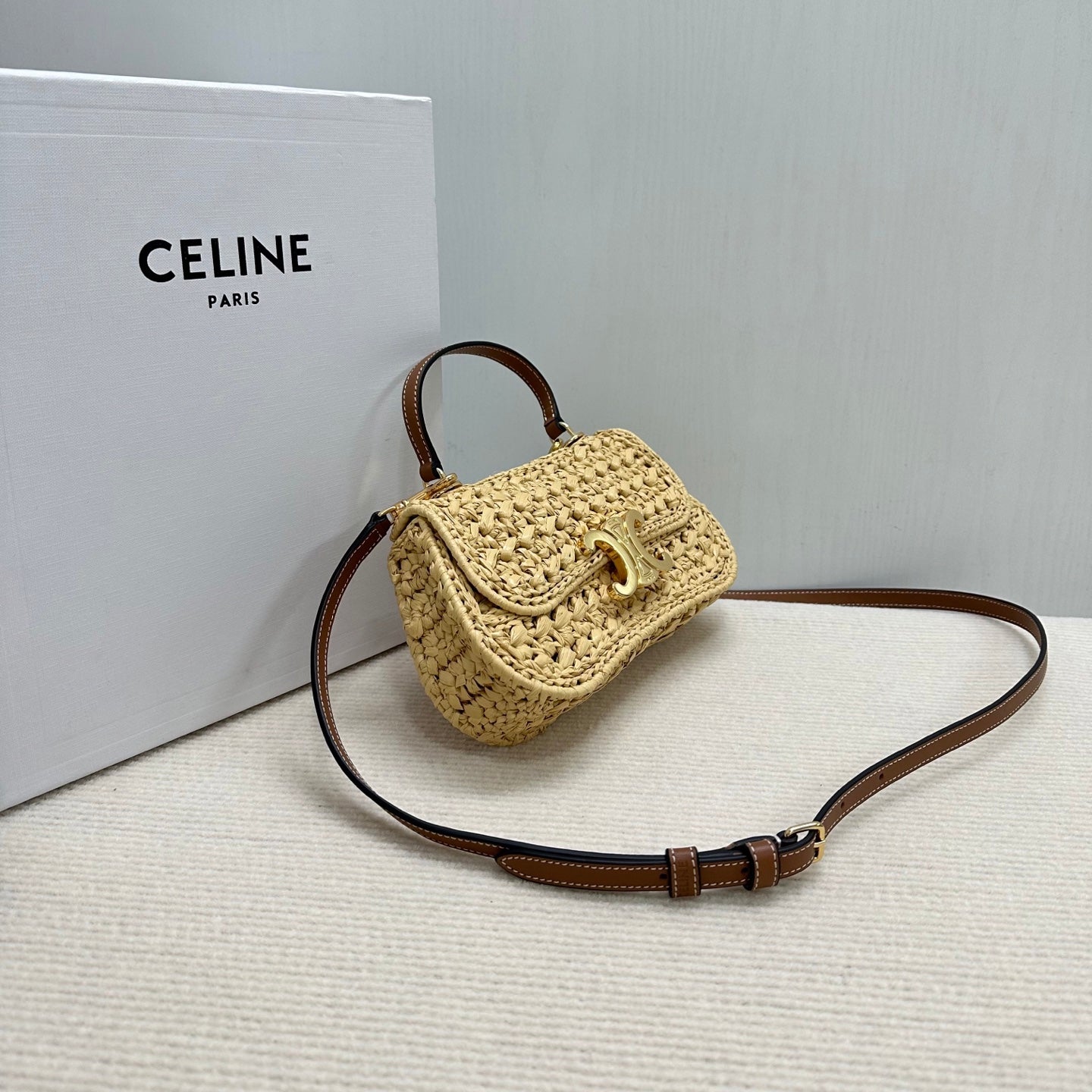 Celin Teen Lola Small Raffia Woven Handbag 129136
