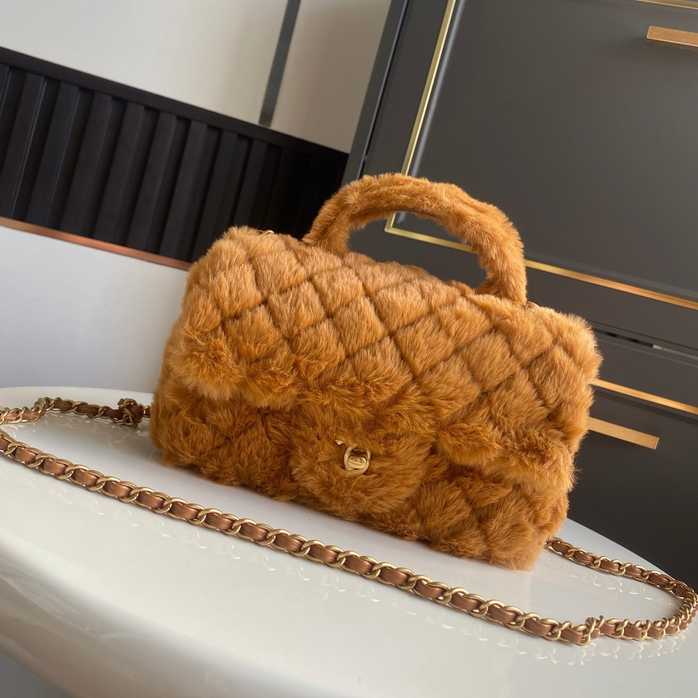 Mini CF 25 Flap Bag Brown Shearling